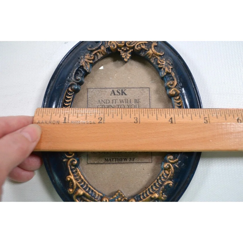 Vintage Style Oval Resin Photo Frame Blue Gold Gilt Ornate Baroque Tabletop